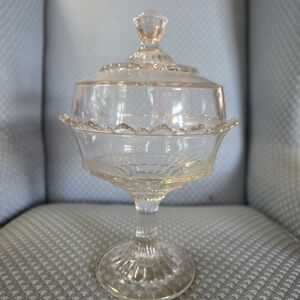 Antique EAPG Co-Operative Flint Glass PLAIN Pattern Crystal Covered Compote